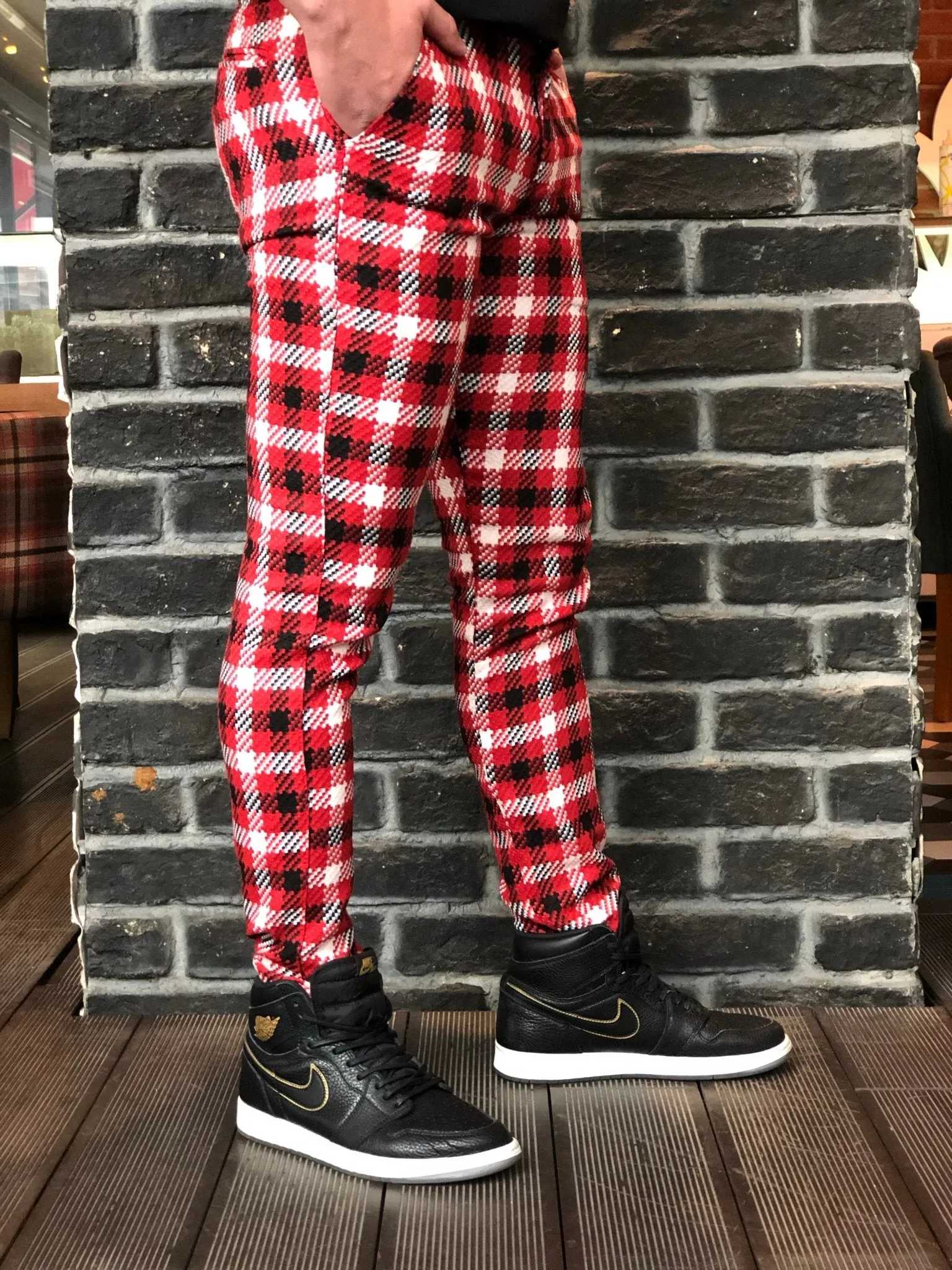 Red Mixed Colour Checkered Slim Fit Casual Pant DJ129 Streetwear Pant