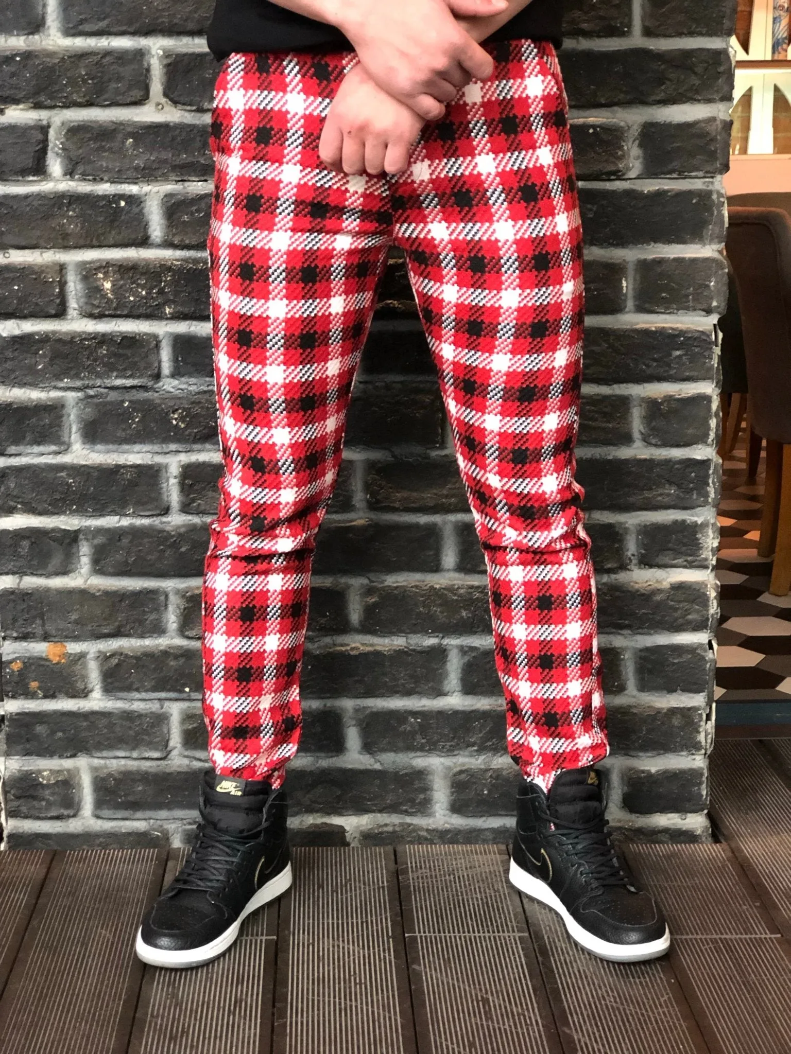 Red Mixed Colour Checkered Slim Fit Casual Pant DJ129 Streetwear Pant