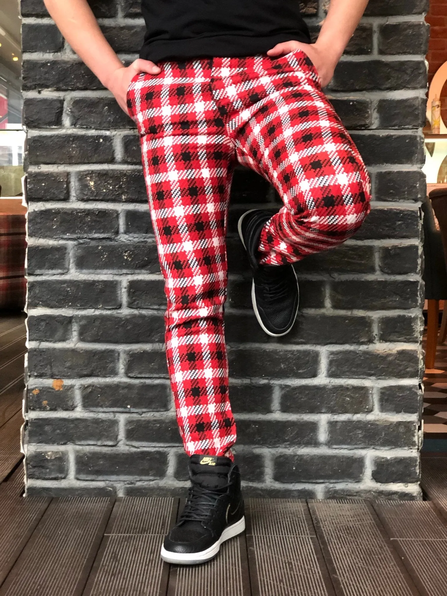 Red Mixed Colour Checkered Slim Fit Casual Pant DJ129 Streetwear Pant