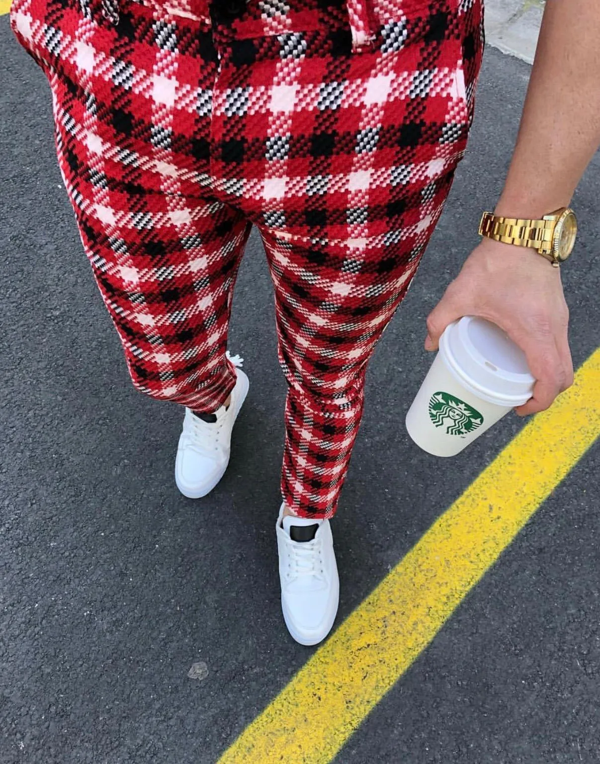 Red Mixed Colour Checkered Slim Fit Casual Pant DJ129 Streetwear Pant