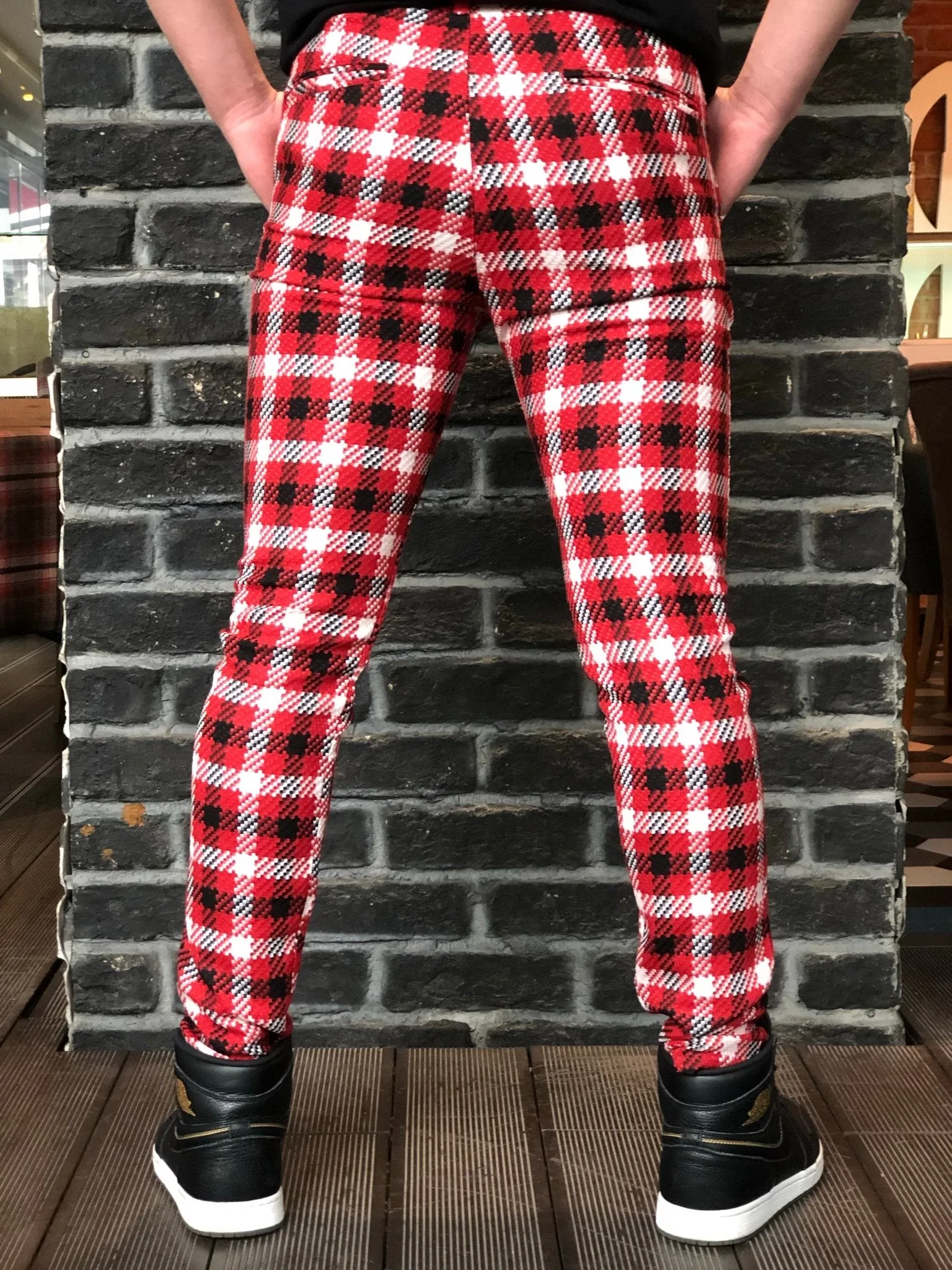 Red Mixed Colour Checkered Slim Fit Casual Pant DJ129 Streetwear Pant