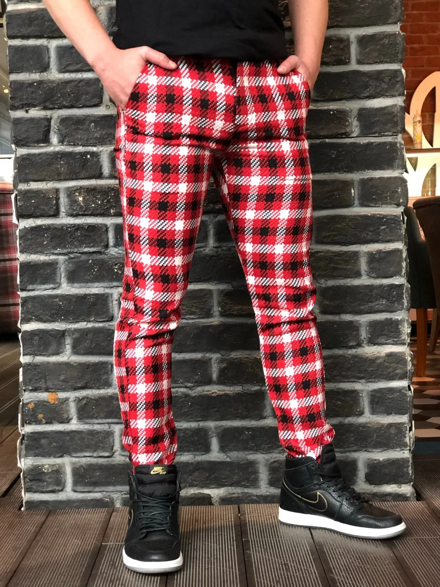 Red Mixed Colour Checkered Slim Fit Casual Pant DJ129 Streetwear Pant