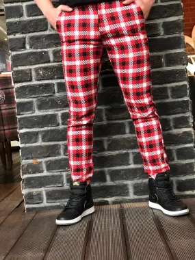 Red Mixed Colour Checkered Slim Fit Casual Pant DJ129 Streetwear Pant