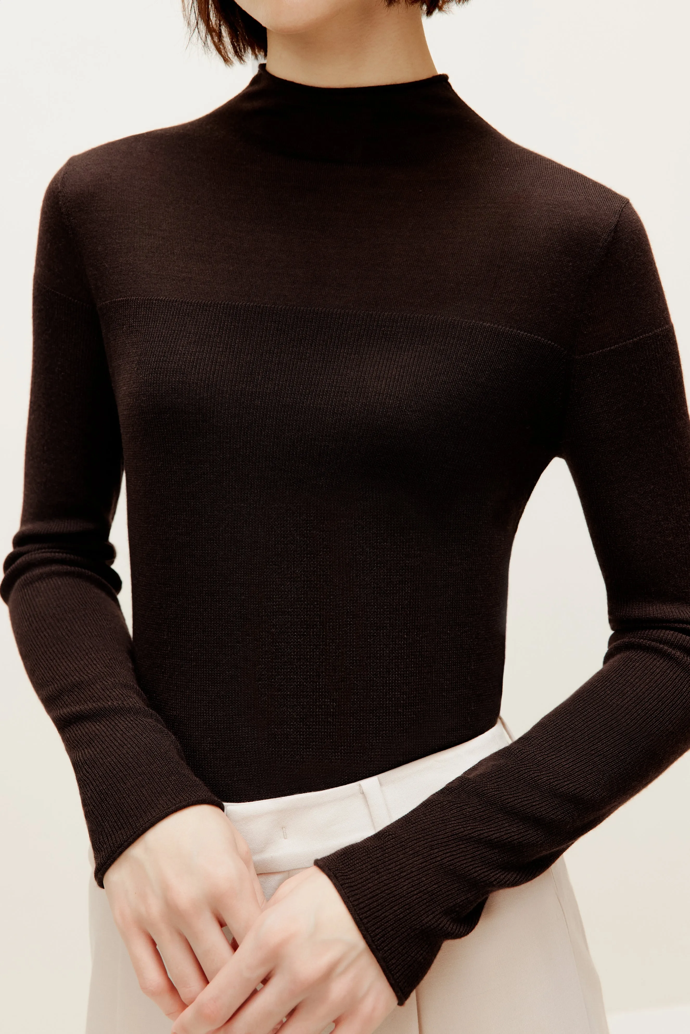 Silky Wool Mock Neck Sweater
