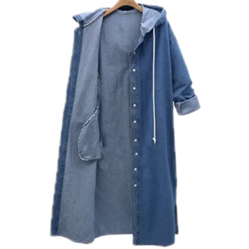 Spring And Summer  Street Fashion Women Long Light Weight  Blue Denim Jacket/Shirt Jacket