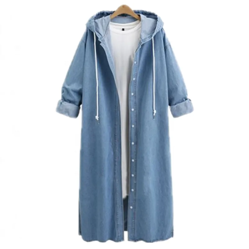 Spring And Summer  Street Fashion Women Long Light Weight  Blue Denim Jacket/Shirt Jacket