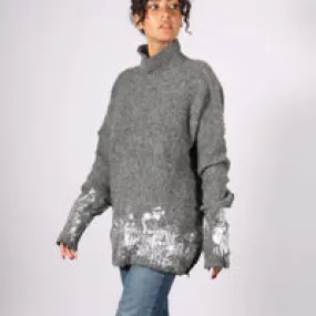 Sweater with handprint foil (alpaca) - Charcoal