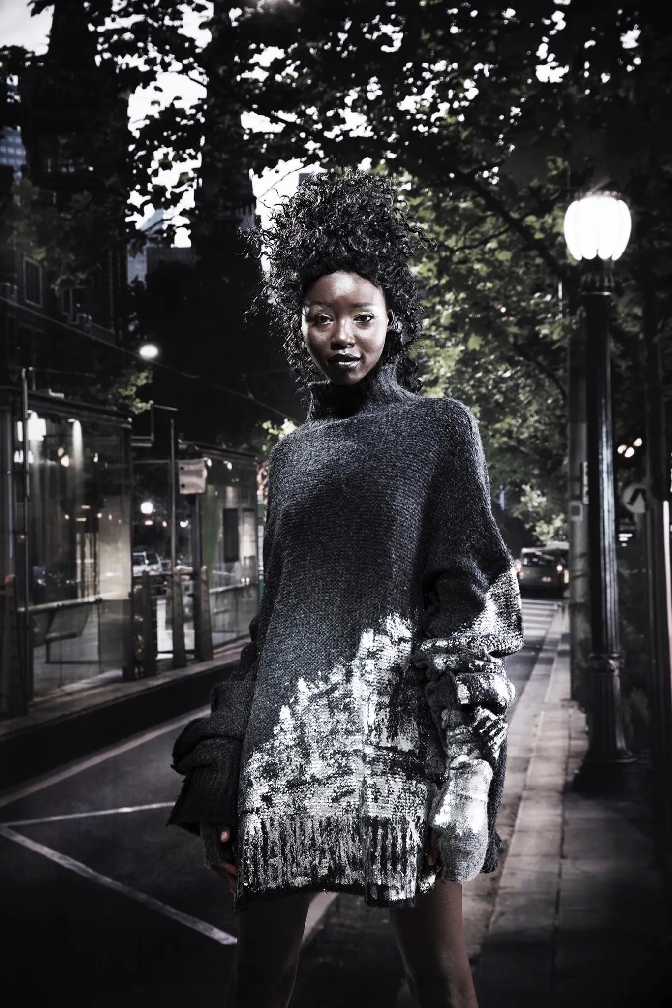 Sweater with handprint foil (alpaca) - Silver