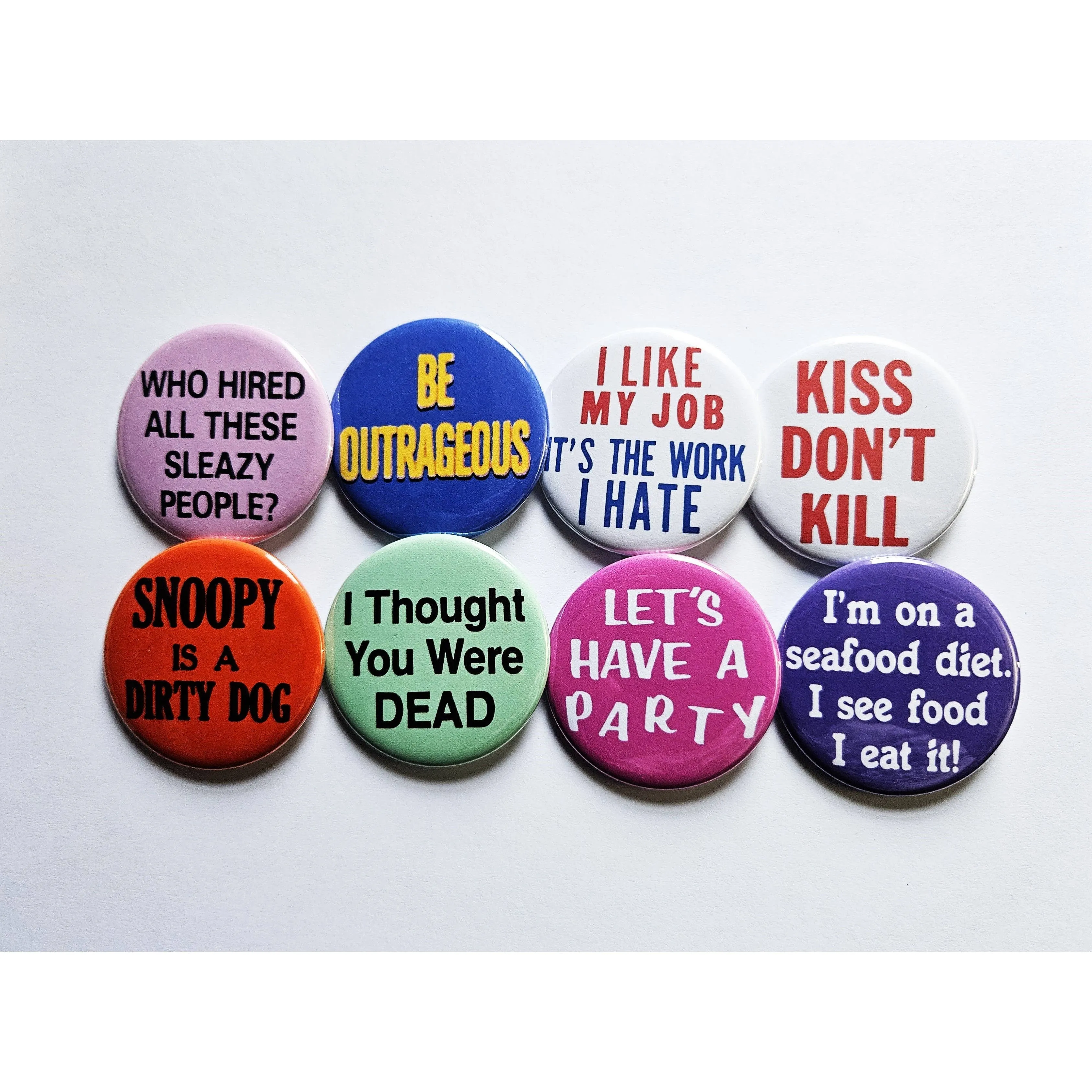 Vintage Reproduction Who Hired All These Sleazy People Small Pinback Button | 1.25" Diameter '60 '70s '80s Retro Pin