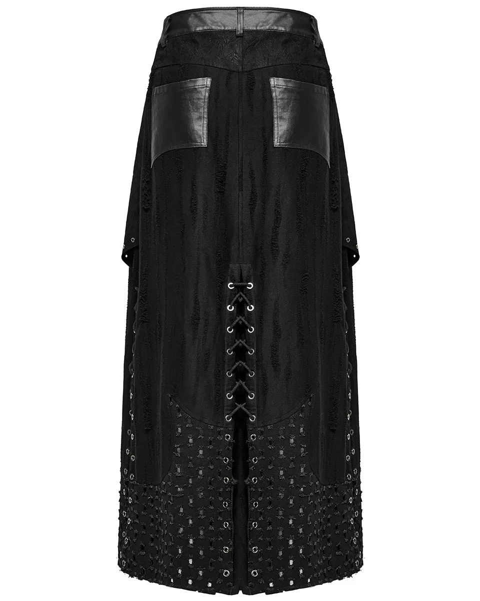 WQ-718BQM-BKM Mens Industrial Apocalyptic Punk Long Kilt Skirt