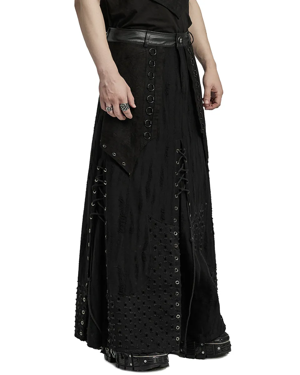 WQ-718BQM-BKM Mens Industrial Apocalyptic Punk Long Kilt Skirt