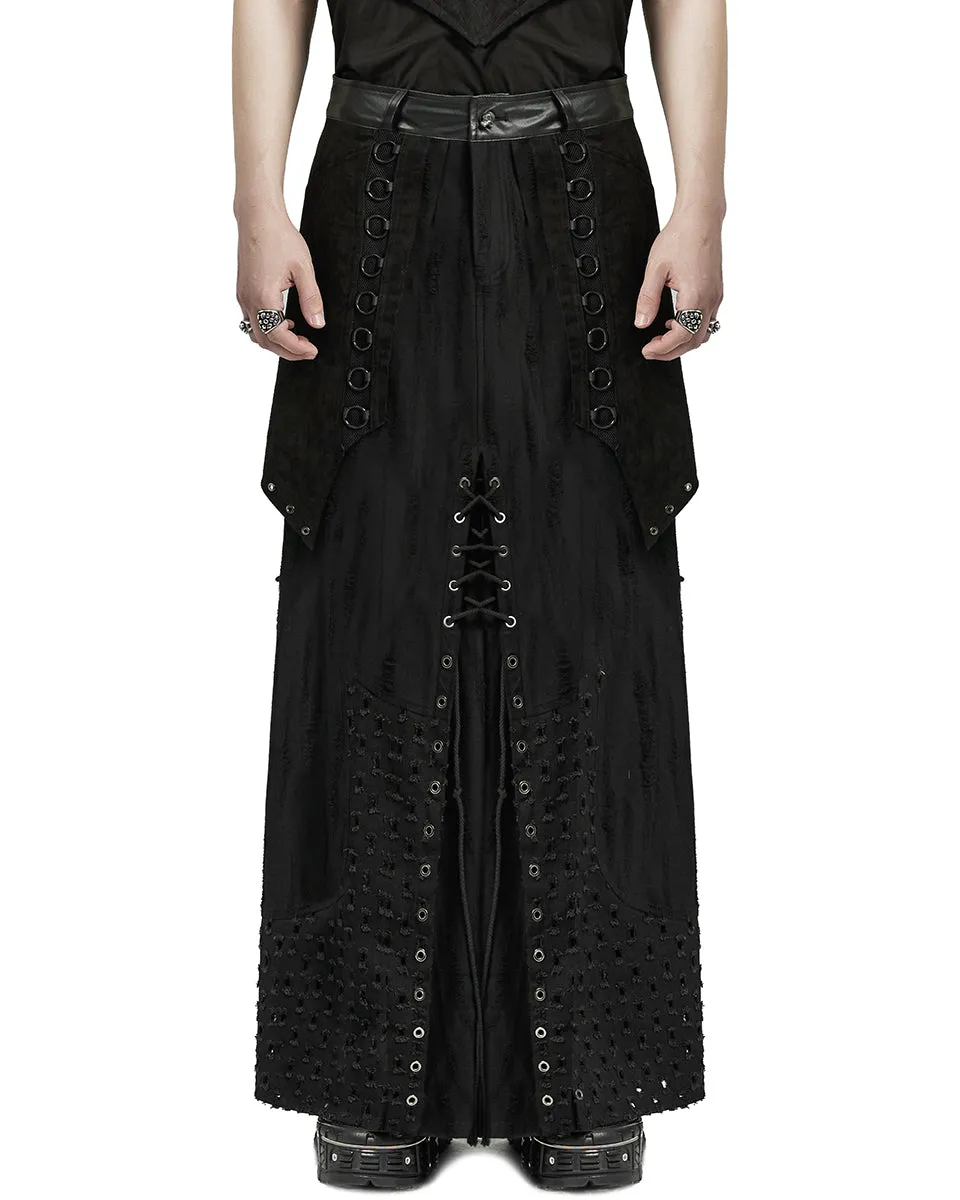 WQ-718BQM-BKM Mens Industrial Apocalyptic Punk Long Kilt Skirt